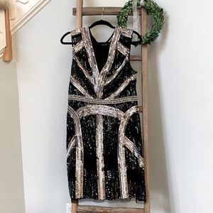Aidan Mattox Black and silver sequined cocktail dress